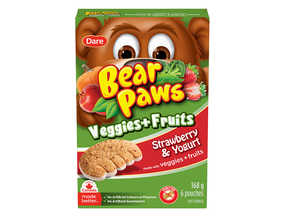 Package for Bear Paws Veggies + Fruits Strawberry & Yogourt Cookies